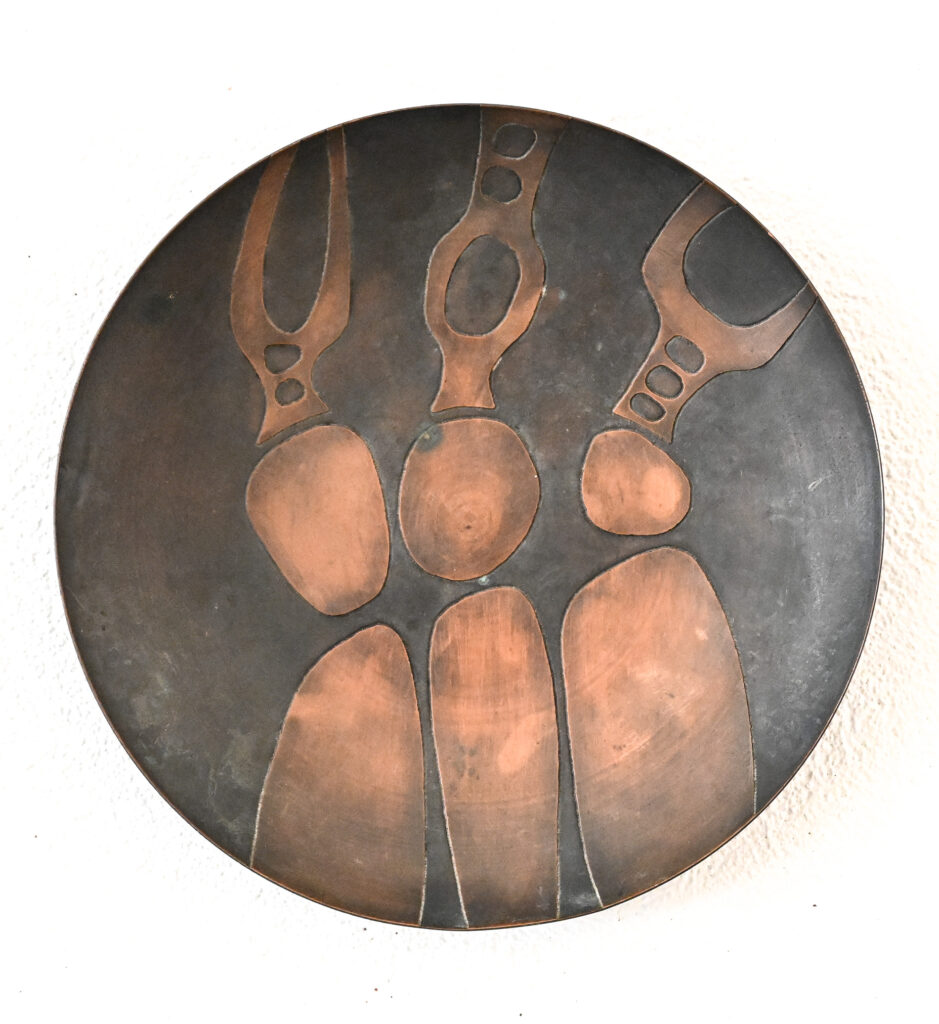 Pair of 1970s brutalist anatomical copper bowls