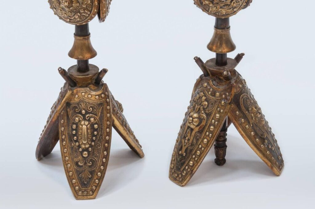 Pair of Military Inspired Cast Bronze Candlesticks2