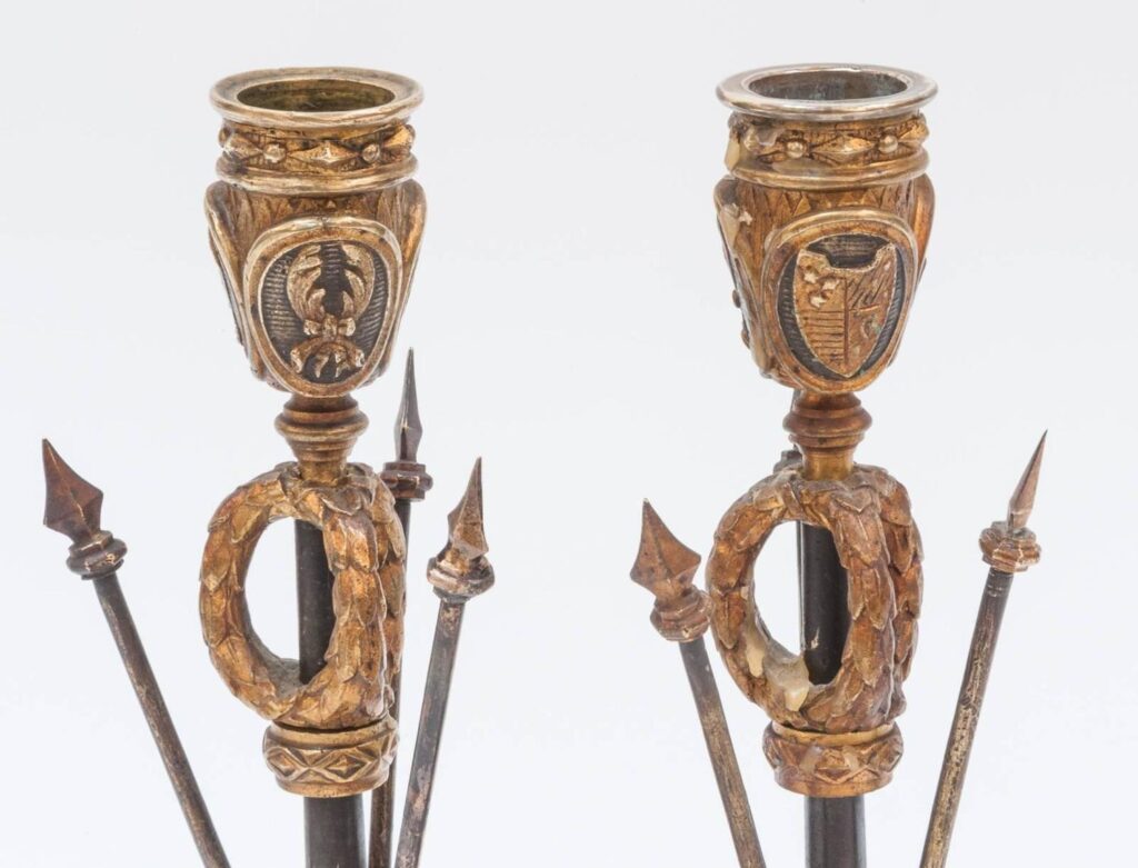 Pair of Military Inspired Cast Bronze Candlesticks3