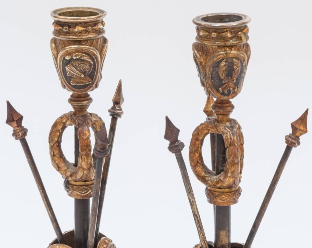 Pair of Military Inspired Cast Bronze Candlesticks4