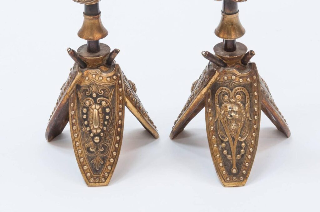 Pair of Military Inspired Cast Bronze Candlesticks5