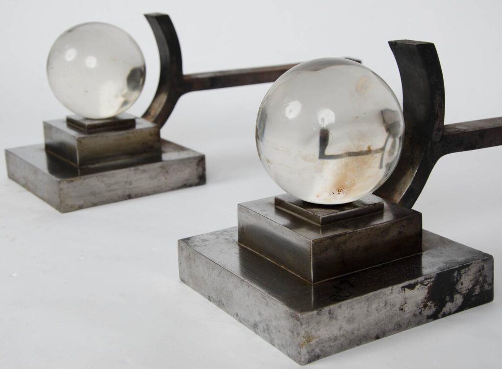 Pair of art deco steel Chenets attributed to Jacques Adnet2