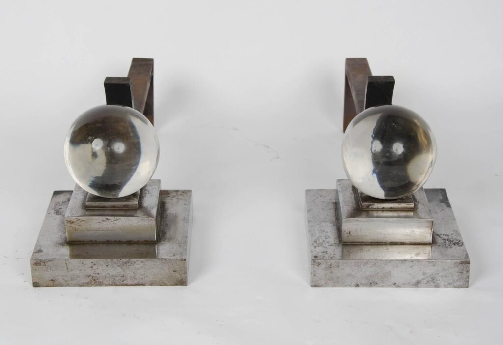Pair of art deco steel Chenets attributed to Jacques Adnet4