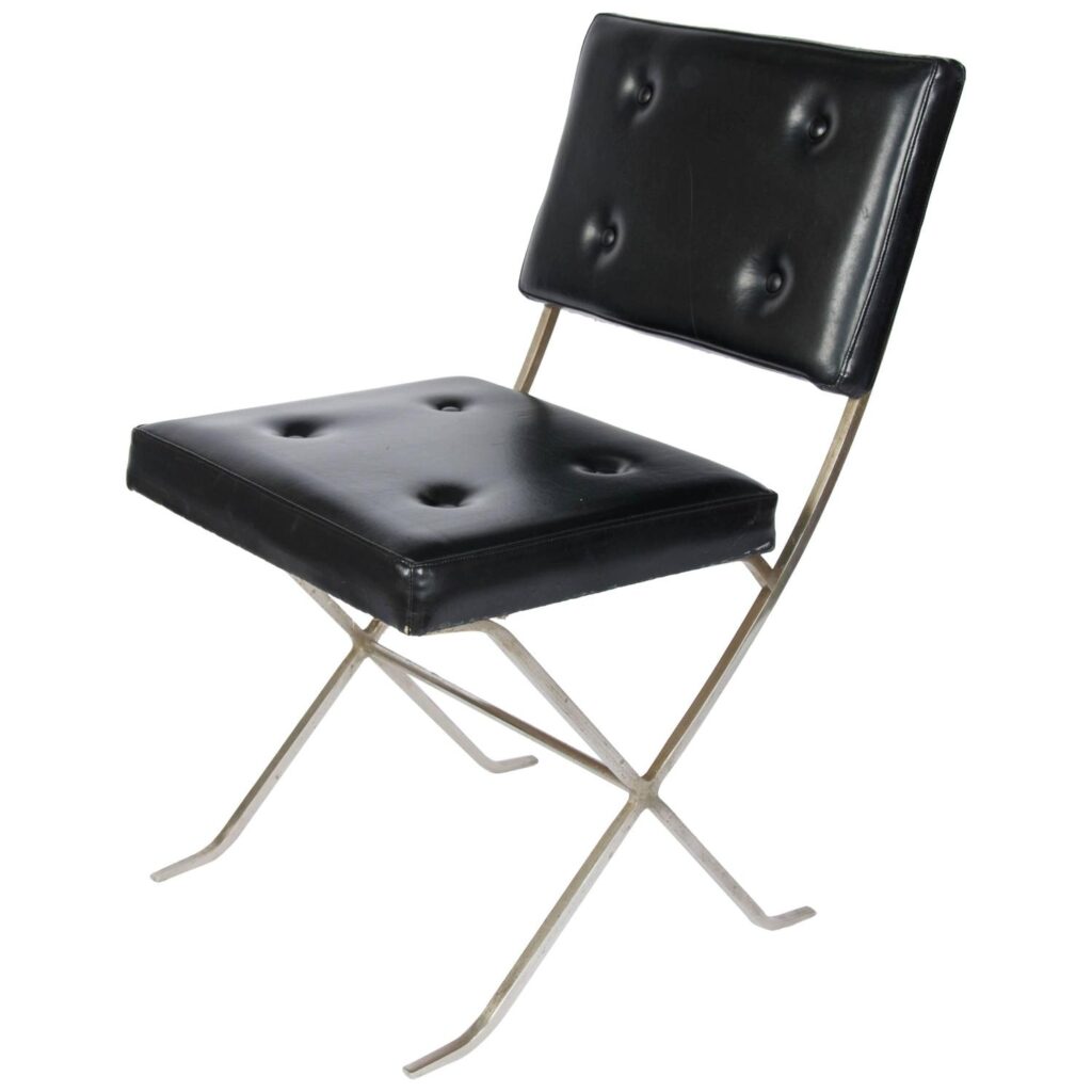 Rare Maison Charles silvered steel side chair