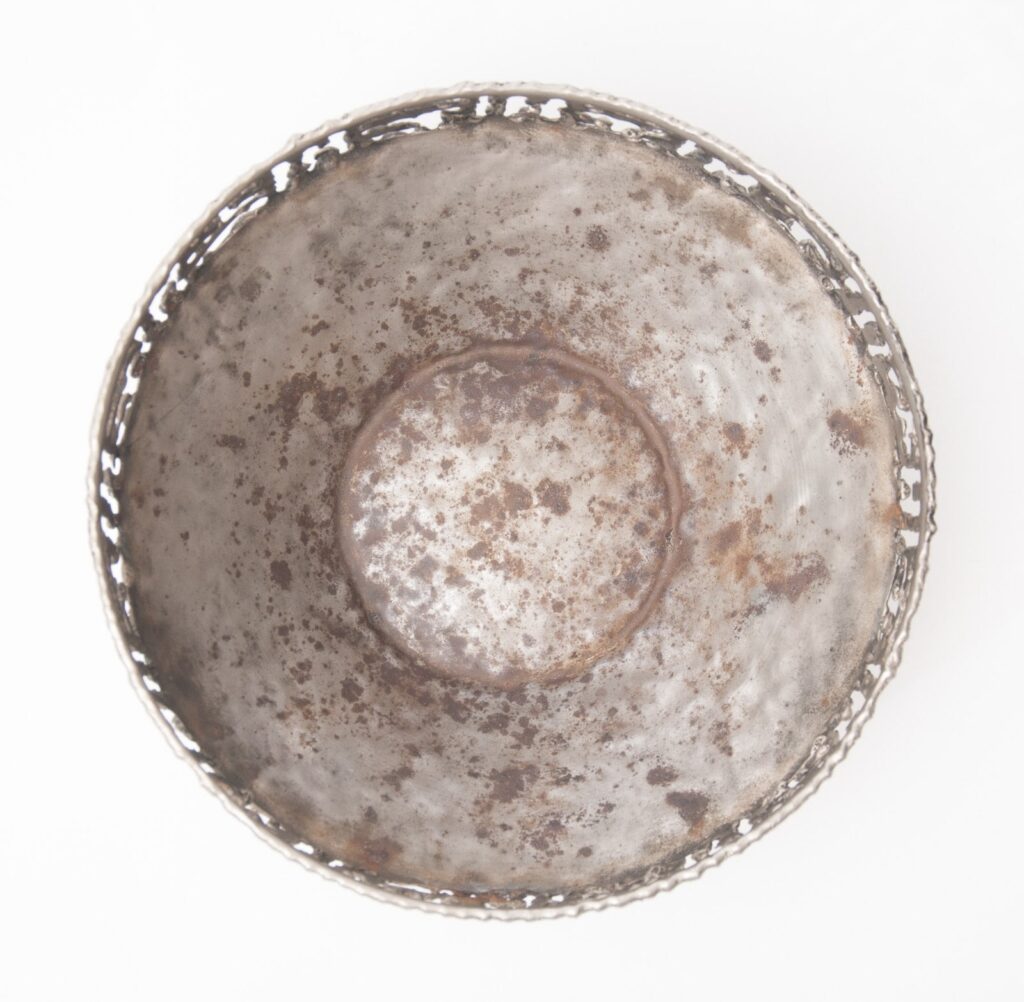 Torch cut and hammered metal bowl by Marcello Fantoni-3