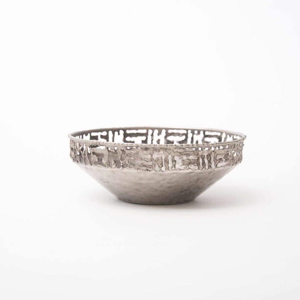 Torch cut and hammered metal bowl by Marcello Fantoni-5