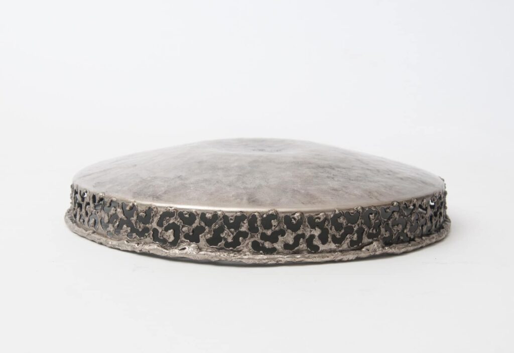 Torch cut and hammered shallow metal bowl by Marcello Fantoni-2