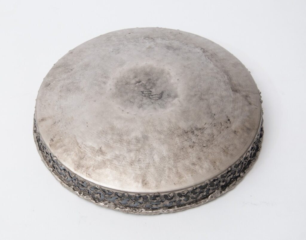 Torch cut and hammered shallow metal bowl by Marcello Fantoni-4