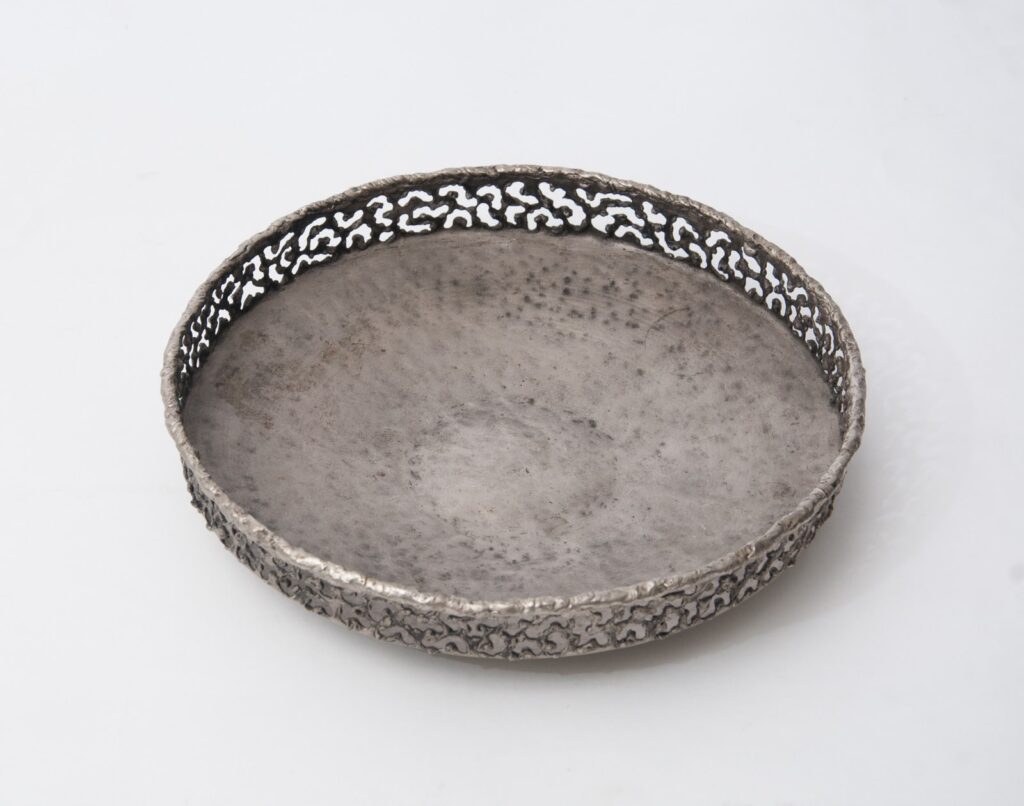 Torch cut and hammered shallow metal bowl by Marcello Fantoni-7