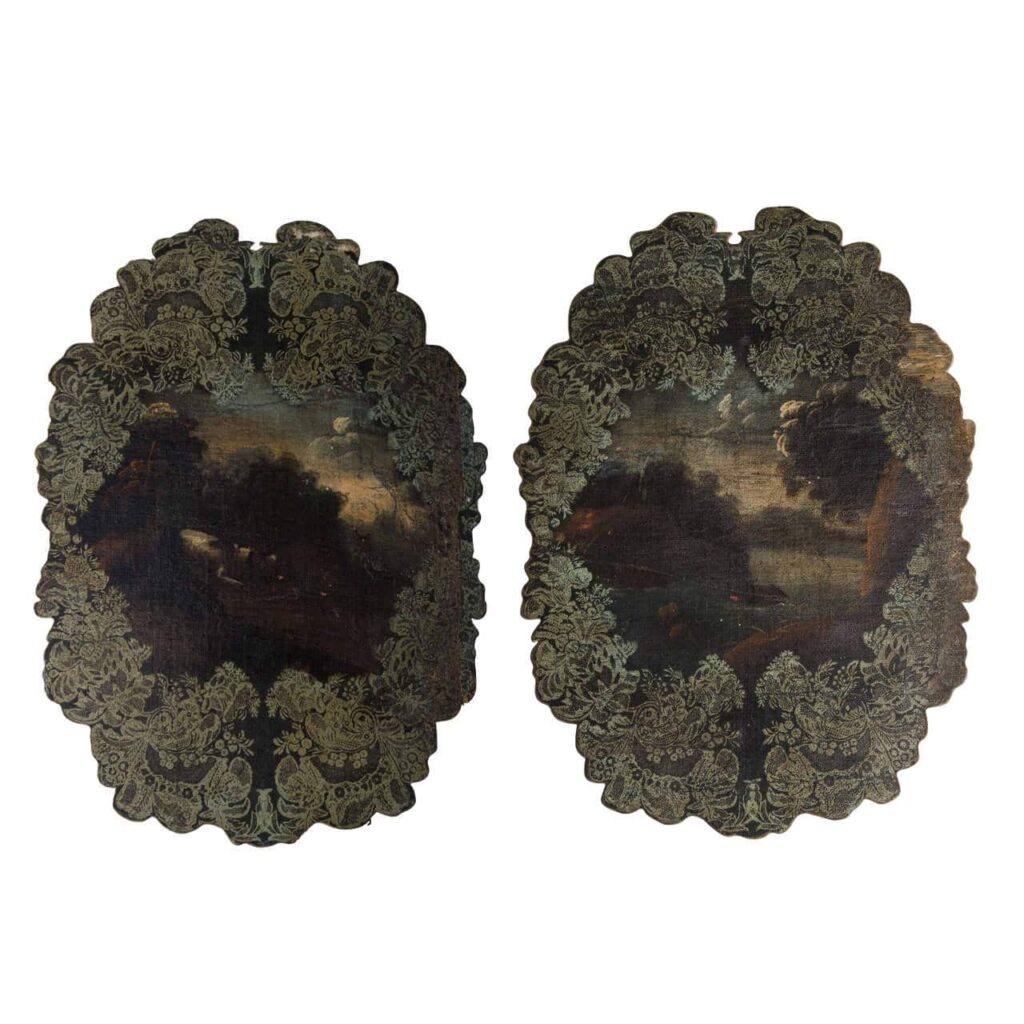 a pair of 18thC French decorative hunting scenes