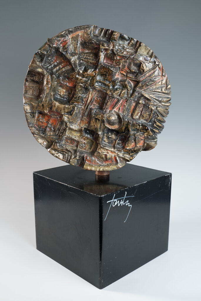 circular sculptural relief on plinth by Marcello Fantoni-1