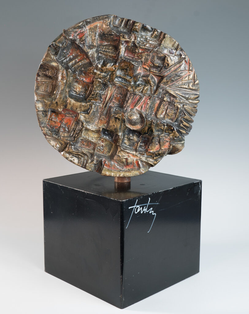 circular sculptural relief on plinth by Marcello Fantoni-2