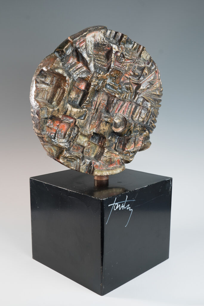 circular sculptural relief on plinth by Marcello Fantoni-3