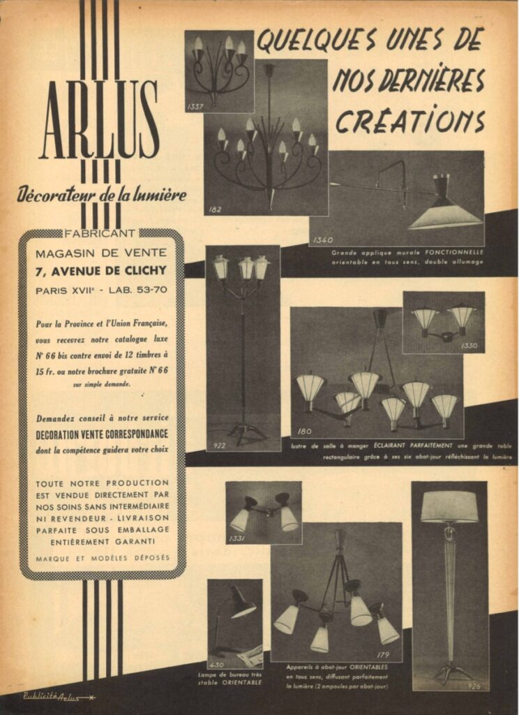 documented mid century Maison Arlus floor lamp Ad