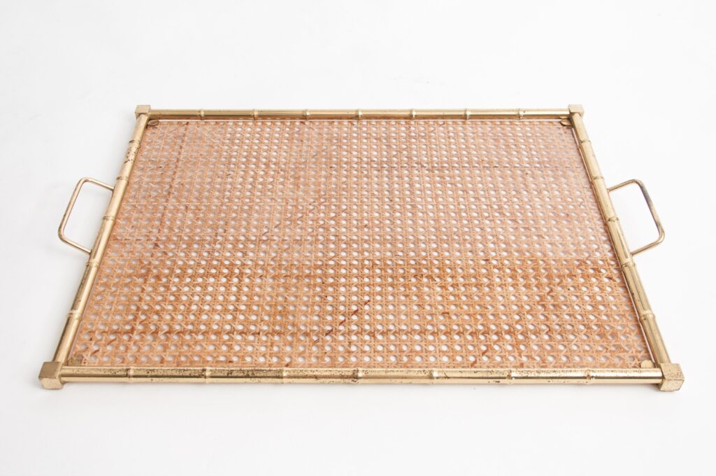 large Christian Dior style brass, lucite and cane serving tray-1 large Christian Dior style brass, lucite and cane serving tray-1