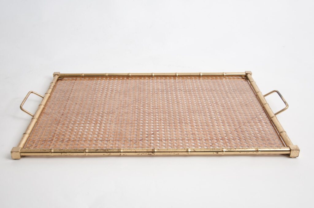 large Christian Dior style brass, lucite and cane serving tray-2 large Christian Dior style brass, lucite and cane serving tray-2