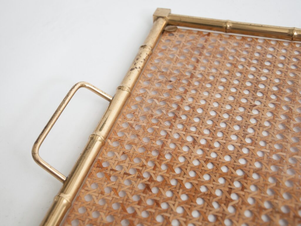large Christian Dior style brass, lucite and cane serving tray-6 large Christian Dior style brass, lucite and cane serving tray-6