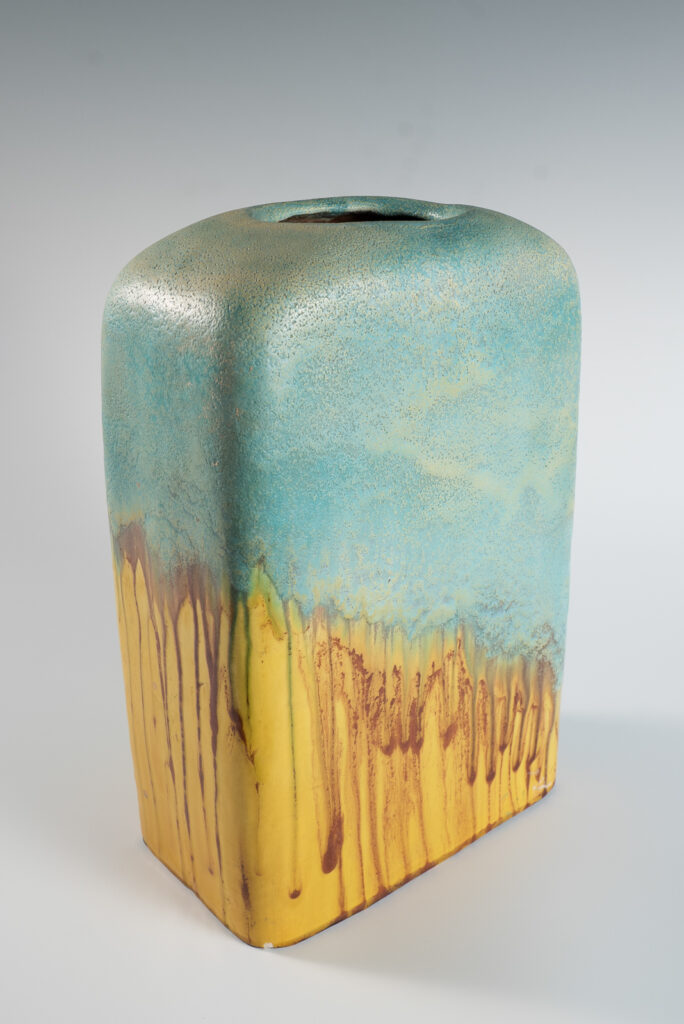 large turquoise and yellow slab vase 1960-2