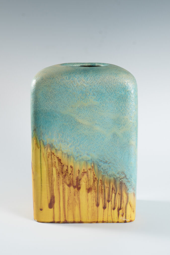 large turquoise and yellow slab vase 1960-3