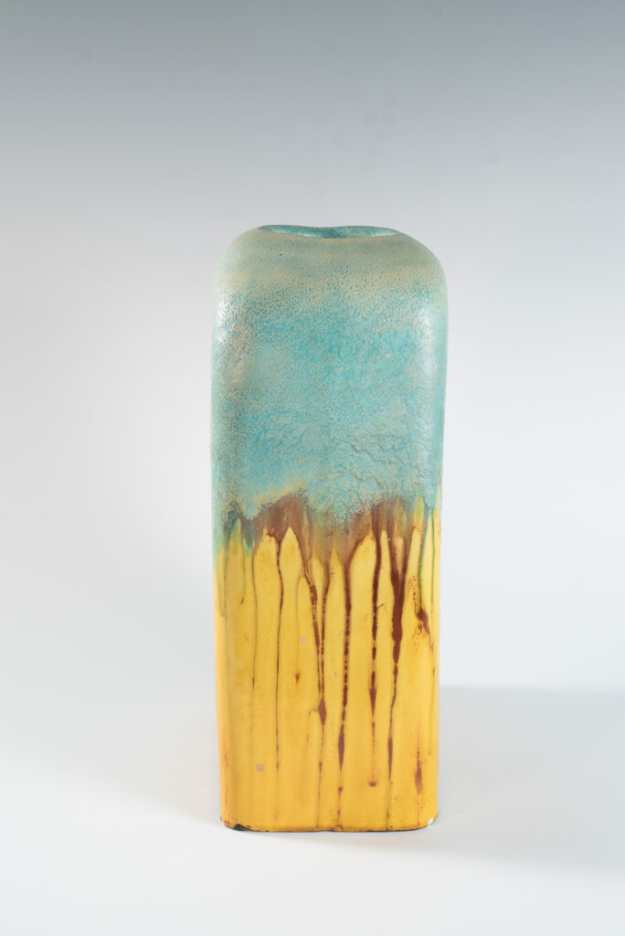 large turquoise and yellow slab vase 1960-4