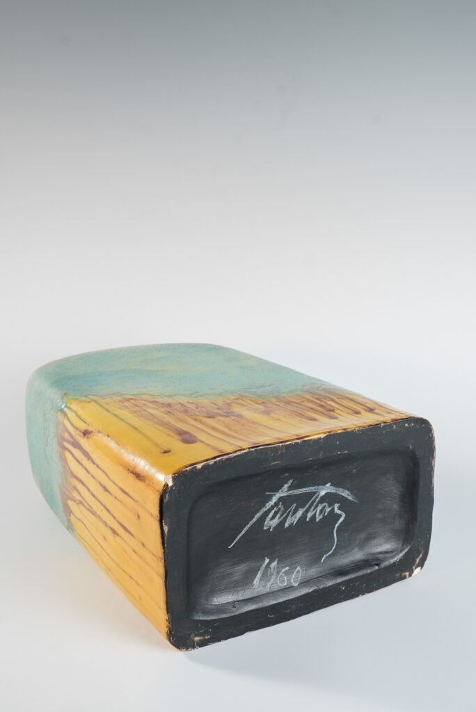 large turquoise and yellow slab vase 1960-6
