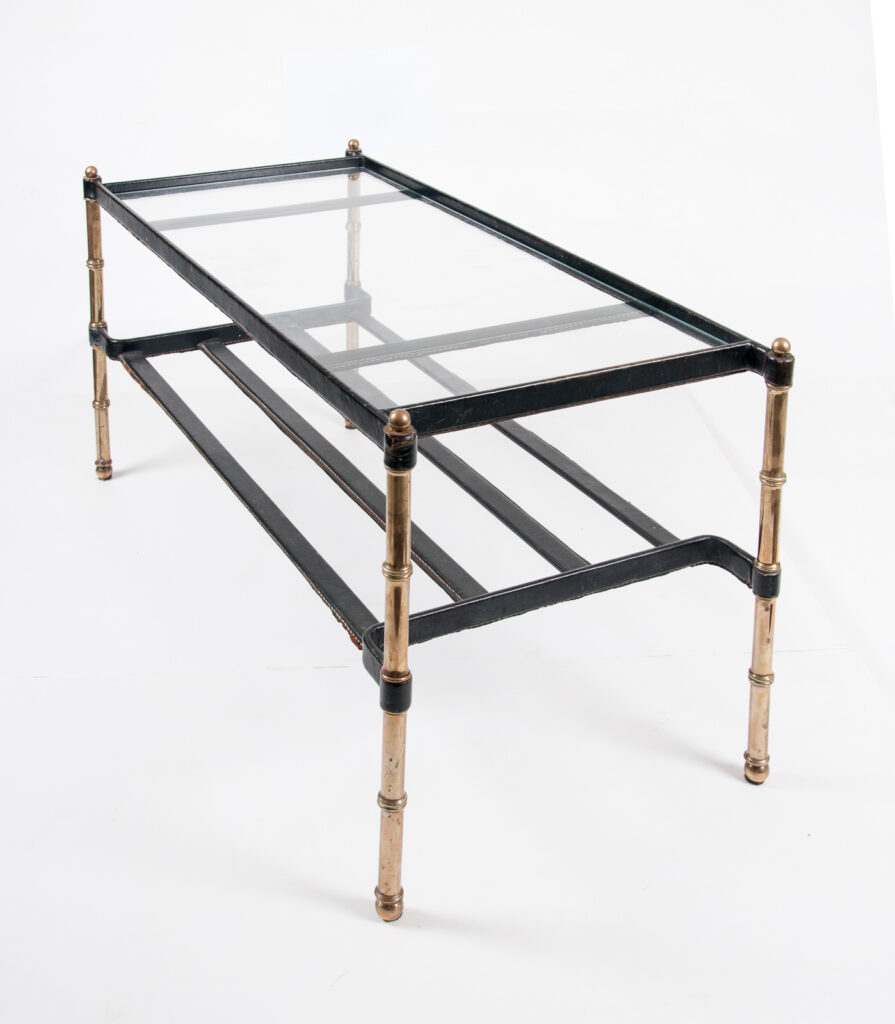 leather and brass Jacques Adnet table-11
