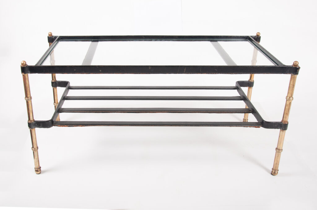 leather and brass Jacques Adnet table-5