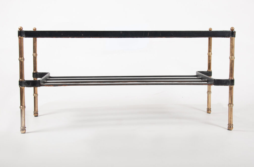 leather and brass Jacques Adnet table-7