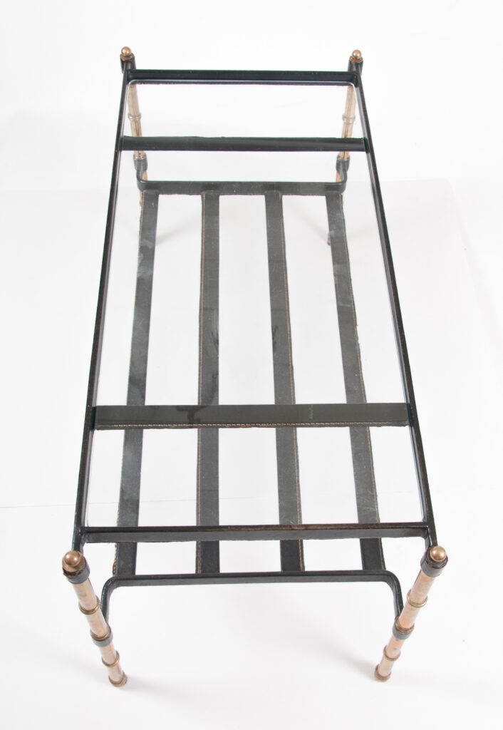 leather and brass Jacques Adnet table-8