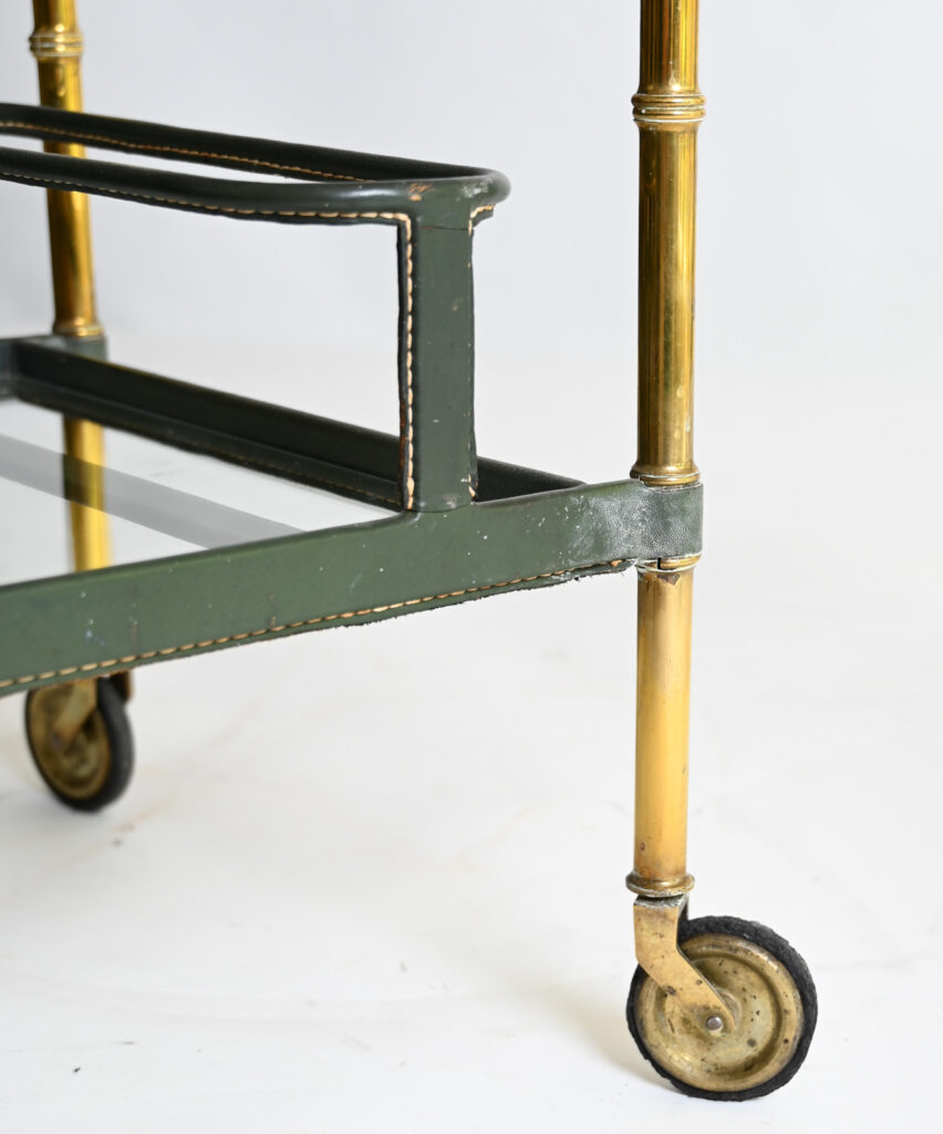 olive-green-leather-Jacques-Adnet-drinks-trolley-11 olive-green-leather-Jacques-Adnet-drinks-trolley-11