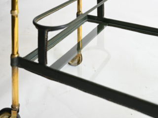 olive-green-leather-Jacques-Adnet-drinks-trolley-2
