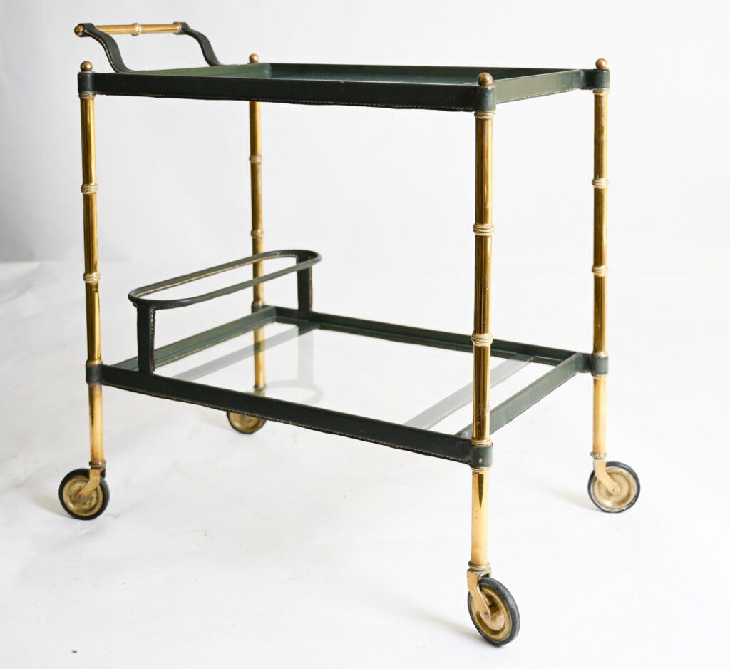 olive-green-leather-Jacques-Adnet-drinks-trolley-3 olive-green-leather-Jacques-Adnet-drinks-trolley-3