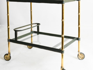 olive-green-leather-Jacques-Adnet-drinks-trolley-3