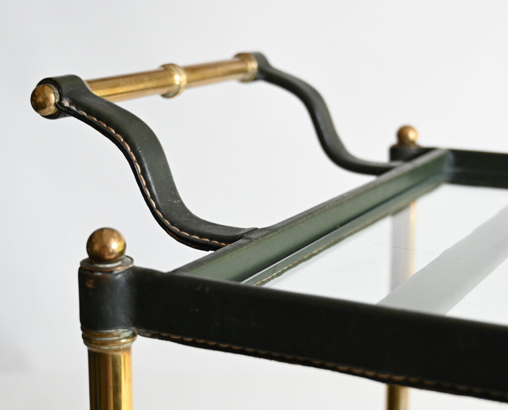 olive-green-leather-Jacques-Adnet-drinks-trolley-4 olive-green-leather-Jacques-Adnet-drinks-trolley-4