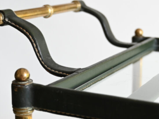 olive-green-leather-Jacques-Adnet-drinks-trolley-4