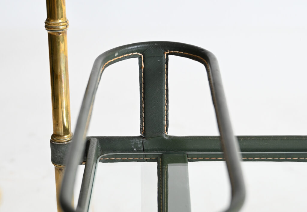 olive-green-leather-Jacques-Adnet-drinks-trolley-5 olive-green-leather-Jacques-Adnet-drinks-trolley-5