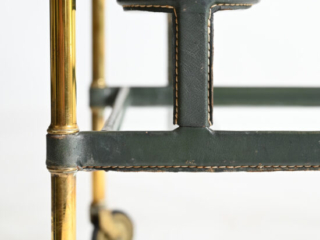 olive-green-leather-Jacques-Adnet-drinks-trolley-6