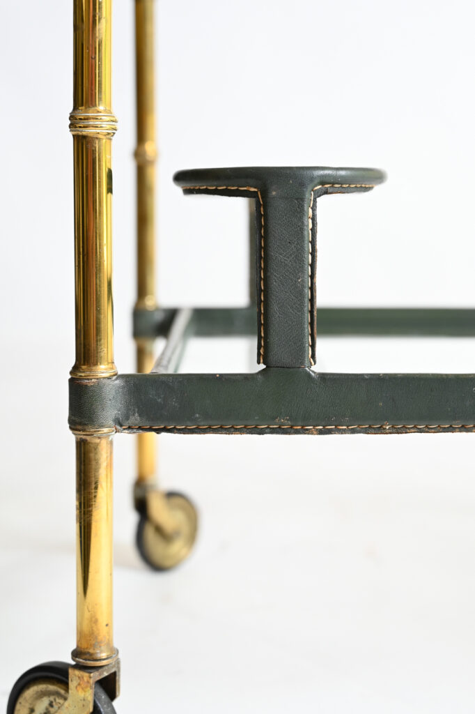 olive-green-leather-Jacques-Adnet-drinks-trolley-6 olive-green-leather-Jacques-Adnet-drinks-trolley-6