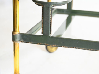 olive-green-leather-Jacques-Adnet-drinks-trolley-7