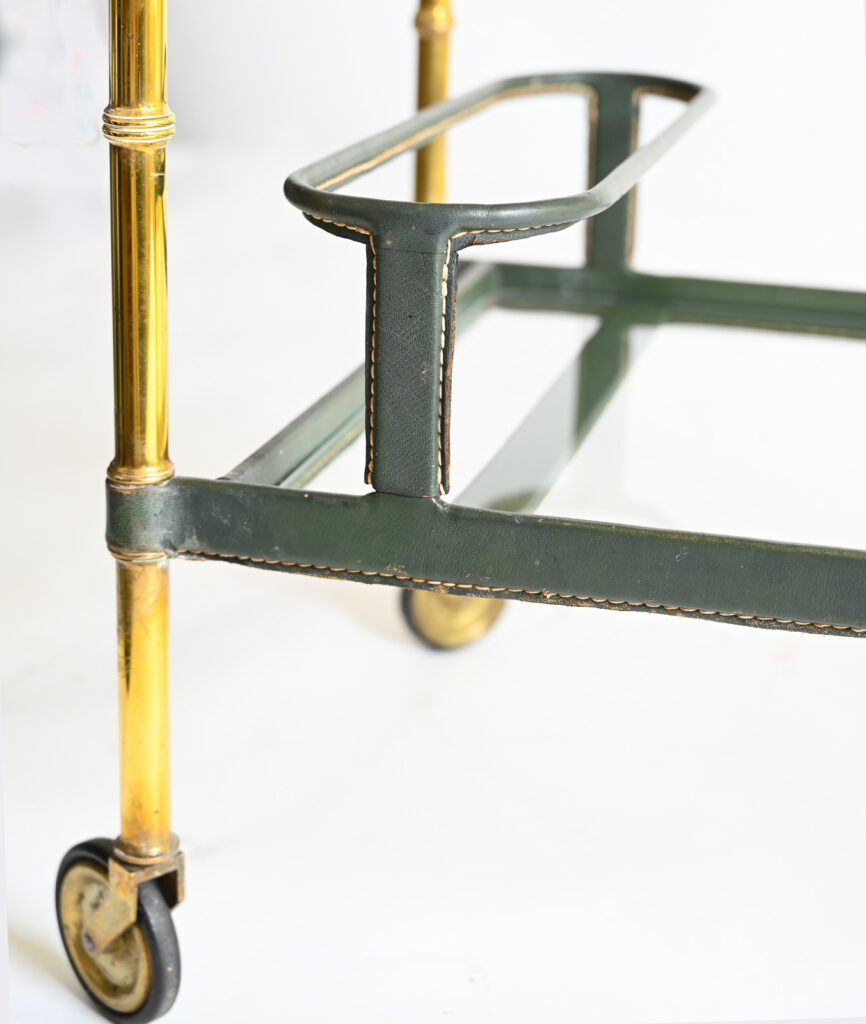 olive-green-leather-Jacques-Adnet-drinks-trolley-7 olive-green-leather-Jacques-Adnet-drinks-trolley-7