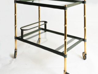 olive-green-leather-Jacques-Adnet-drinks-trolley-8