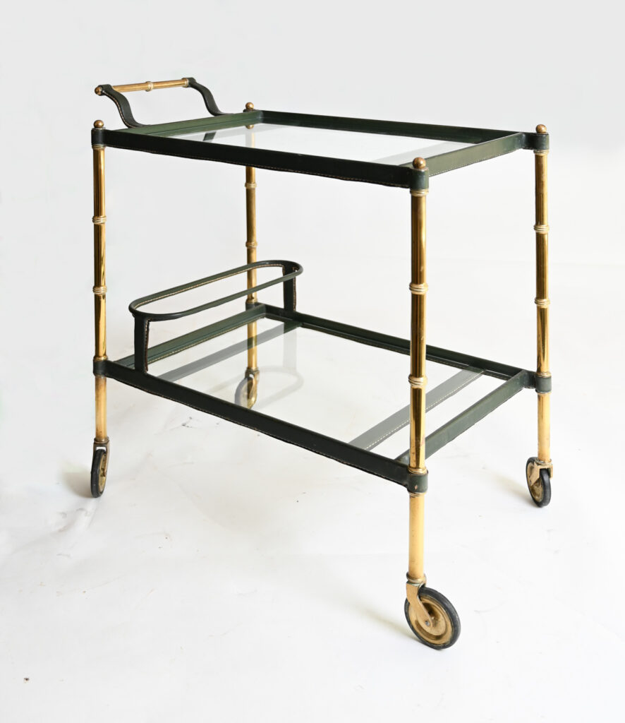 olive-green-leather-Jacques-Adnet-drinks-trolley-8 olive-green-leather-Jacques-Adnet-drinks-trolley-8