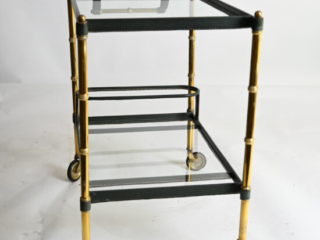 olive-green-leather-Jacques-Adnet-drinks-trolley-9
