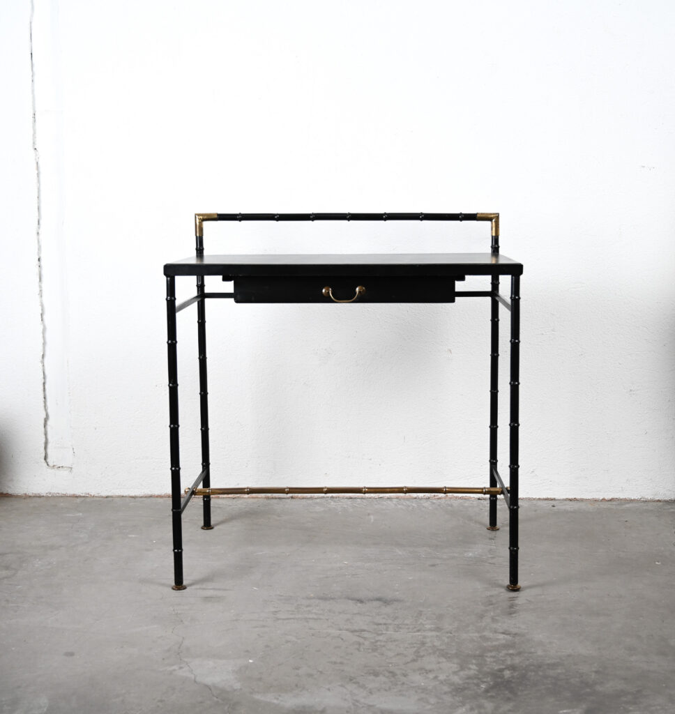 Jacques-Adnet-style-black-and-brass-faux-bamboo-table-09