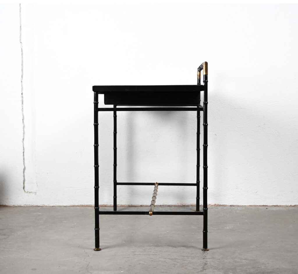 Jacques-Adnet-style-black-and-brass-faux-bamboo-table-12