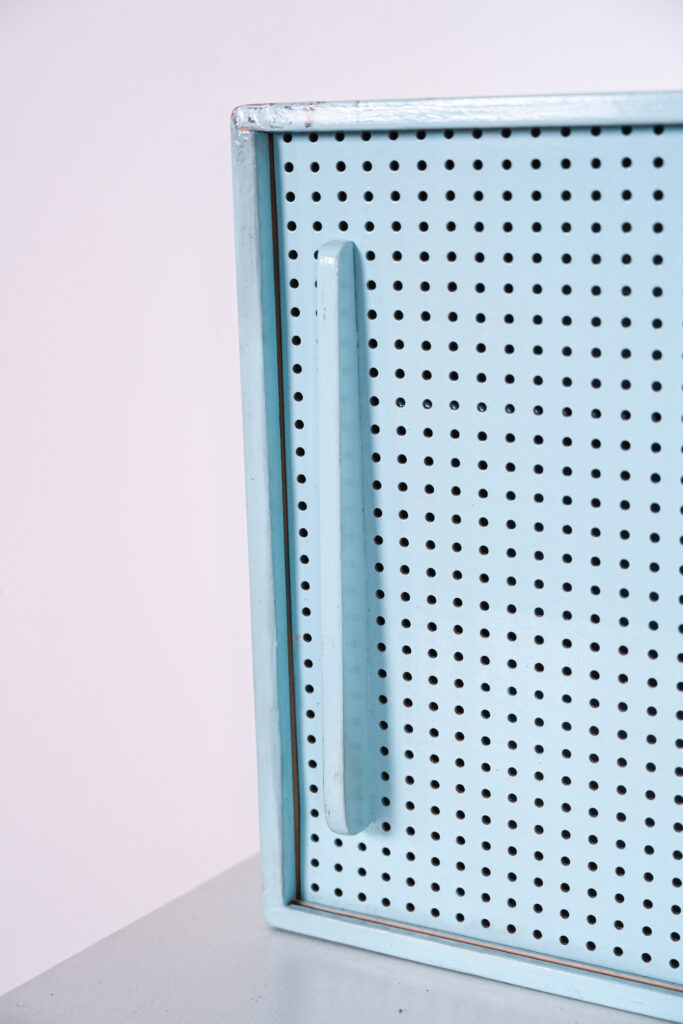 Mid Century Moroccan Wall Cupboard, Fez 1951 Modernist Painted Wood Cabinet 10