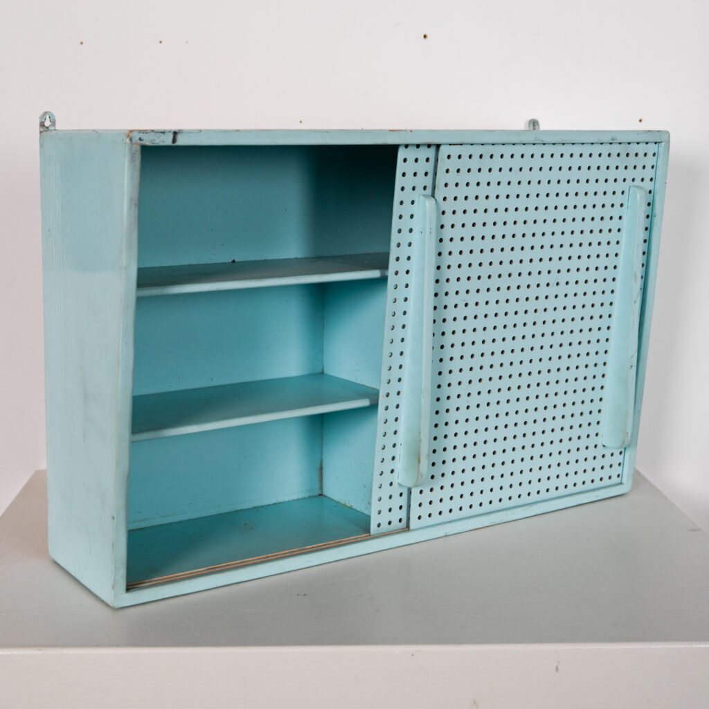 Mid Century Moroccan Wall Cupboard, Fez 1951 Modernist Painted Wood Cabinet