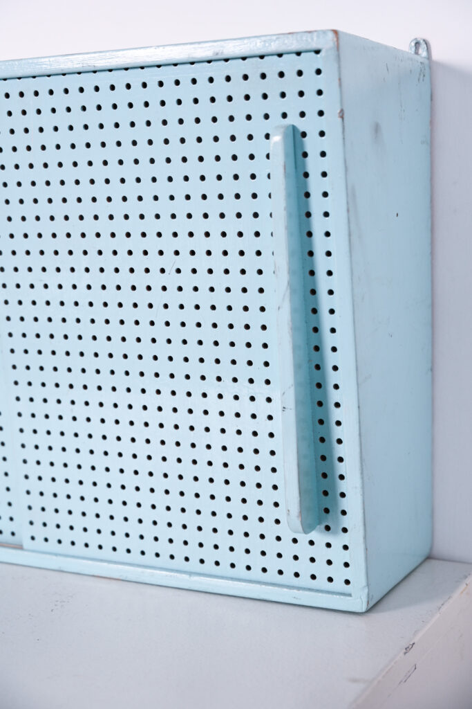 Mid Century Moroccan Wall Cupboard, Fez 1951 Modernist Painted Wood Cabinet 11