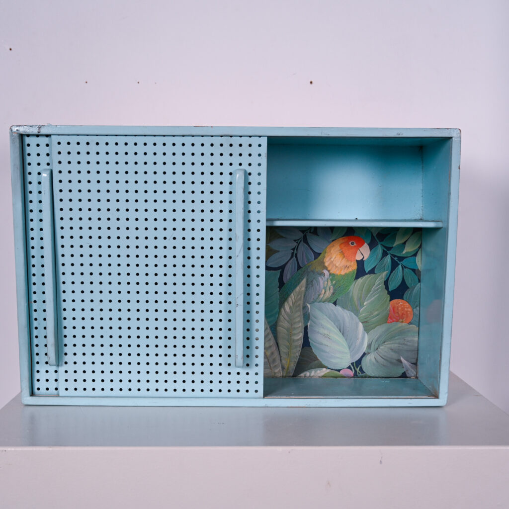 Mid Century Moroccan Wall Cupboard, Fez 1951 Modernist Painted Wood Cabinet 2