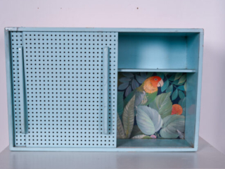 Mid Century Moroccan Wall Cupboard, Fez 1951 Modernist Painted Wood Cabinet 2